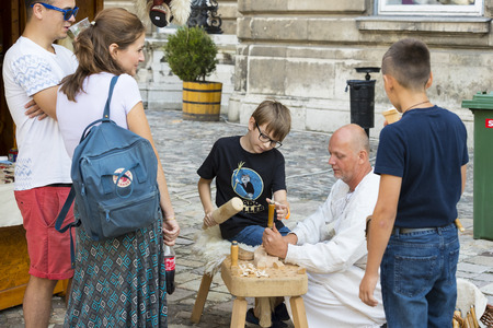 BUDAPEST, HUNGARY - 20 AUGUST 2017: Traditional folk fair in honor of St. Istvan and the first hlet in Hungary with folk craftsmen.Budapest. Hungaryのeditorial素材