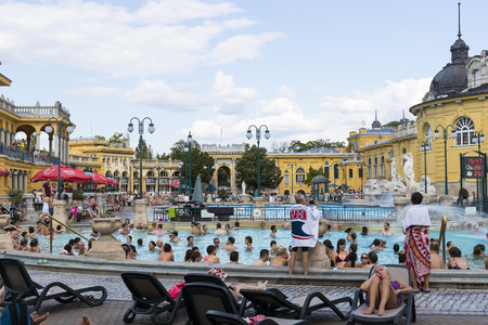 BUDAPEST, HUNGARY - 21 AUGUST 2017: The oldest Szechenyi medicinal bath is the largest medicinal bath in Europe.のeditorial素材