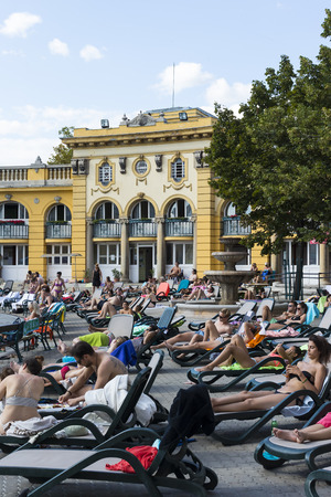 BUDAPEST, HUNGARY - 21 AUGUST 2017: The oldest Szechenyi medicinal bath is the largest medicinal bath in Europe.のeditorial素材