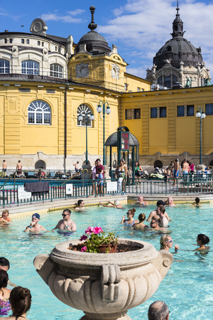 BUDAPEST, HUNGARY - 21 AUGUST 2017: The oldest Szechenyi medicinal bath is the largest medicinal...