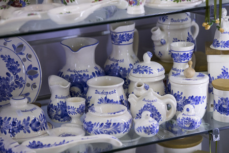 BUDAPEST, HUNGARY - 17 AUGUST 2017: The big central market of Budapest, for the purchase of sausages of paprika of souvenirs.のeditorial素材