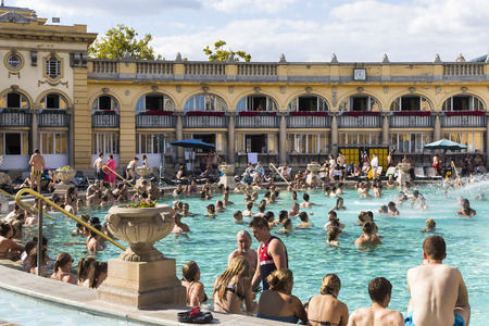 BUDAPEST, HUNGARY - 21 AUGUST 2017: The oldest Szechenyi medicinal bath is the largest medicinal bath in Europe.のeditorial素材