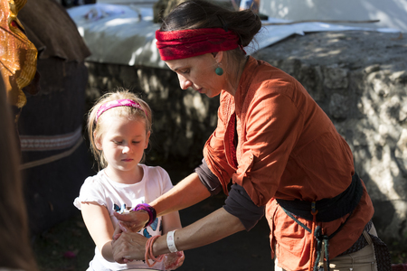 BUDAPEST, HUNGARY - AUGUST 20, 2017: Traditional folk fair in honor of Saint Istvn and the first bread in Hungary with folk masters. Budapest. Hungaryのeditorial素材