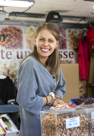23 AUGUST 2017, VIENNA, AUSTRIA: The oldest in Vienna is the Naschmarkt Market with products of alcoholic fruits and vegetables.のeditorial素材
