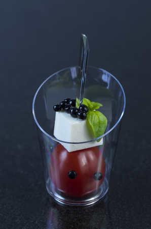 Mini canap with elements of molecular kitchen on white backgroundの写真素材