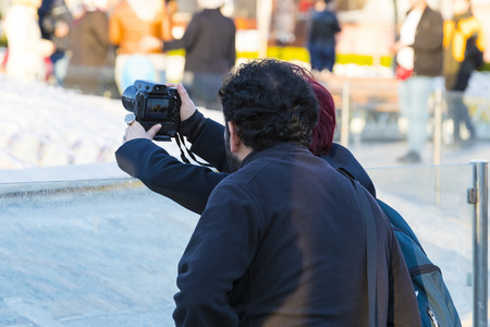 ISTANBUL, TURKEY - 2 APRIL, 2017: Tourists are photographed and make in the city of Istanbulのeditorial素材