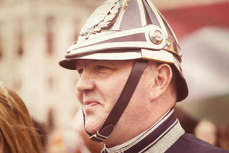 BUDAPEST, HUNGARY - 20 AUGUST 2017: Festive speech by the soldiers of the Hungarian army near the entrance to Saint Istvan.のeditorial素材
