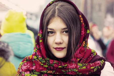 KHARKOV, UKRAINE- 26 FEBRUARY 2017: Traditional celebration carnival costume show in the town square.のeditorial素材
