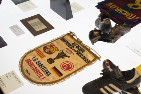 BARCELONA, SPAIN - 12 JANUARY 2018: The museum of trophies of the cups and awards of the team FC...