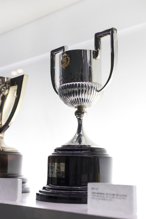 BARCELONA, SPAIN - 12 JANUARY 2018: The museum of trophies of the cups and awards of the team FC Barcelona in the Camp Nou.のeditorial素材