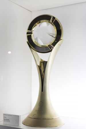 BARCELONA, SPAIN - 12 JANUARY 2018: The museum of trophies of the cups and awards of the team FC Barcelona in the Camp Nou.のeditorial素材