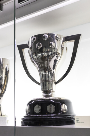 BARCELONA, SPAIN - 12 JANUARY 2018: The museum of trophies of the cups and awards of the team FC Barcelona in the Camp Nou.のeditorial素材