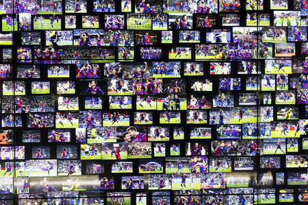 BARCELONA, SPAIN - 12 JANUARY 2018: The museum of trophies of the cups and awards of the team FC Barcelona in the Camp Nou.のeditorial素材