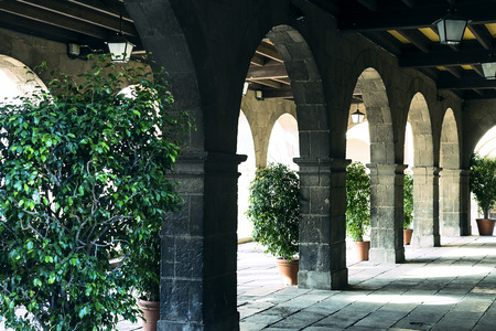 BARCELONA, SPAIN - 13 JANUARY 2018: The architectural complex Poble Espanyol of the traditional architecture of the country. Created in 1929 for an international exhibition held in Barcelona.のeditorial素材