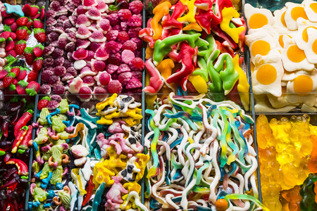 Assortment of jellied colored sweets as a product backgroundの写真素材