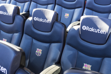 BARCELONA, SPAIN - 12 JANUARY 2018: Interior of the stadium stands and indoor spaces Camp Nou In...