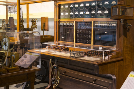 VIENNA, AUSTRIA - 24 AUGUST 2017: The technical museum in Vienna exhibits the production of the history of the development of the telegraph and telephone exposition.のeditorial素材