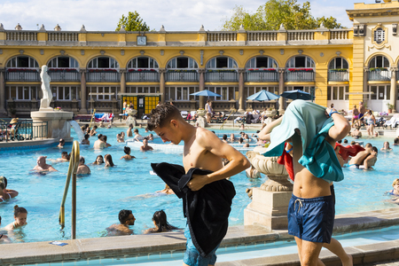BUDAPEST, HUNGARY - 21 AUGUST 2017: The oldest Szechenyi medicinal bath is the largest medicinal bath in Europe.のeditorial素材