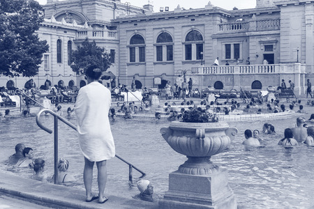 BUDAPEST, HUNGARY - 21 AUGUST 2017: The oldest Szechenyi medicinal bath is the largest medicinal bath in Europe.のeditorial素材