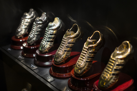 MADRID, SPAIN - 25 MARCH, 2018: The Museum of the Real Madrid Football Club cups and awards the club.のeditorial素材