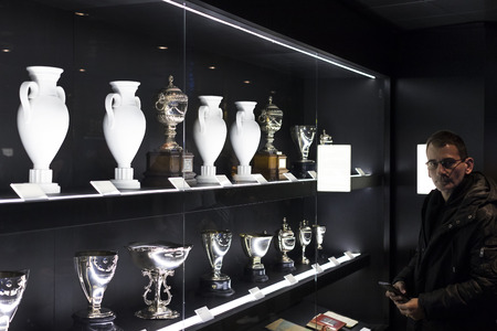 MADRID, SPAIN - 25 MARCH, 2018: The Museum of the Real Madrid Football Club cups and awards the club.のeditorial素材