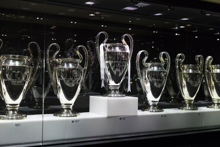 MADRID, SPAIN - 25 MARCH, 2018: The Museum of the Real Madrid Football Club cups and awards the club.のeditorial素材
