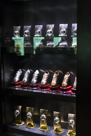 MADRID, SPAIN - 25 MARCH, 2018: The Museum of the Real Madrid Football Club cups and awards the club.のeditorial素材