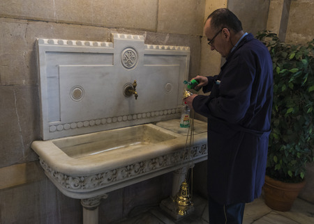 MADRID, SPAIN - 30 MARCH, 2018: Interior of the crypt Almudena Cathedral in the Gothic style tourist attraction.のeditorial素材