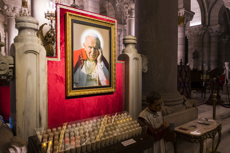 MADRID, SPAIN - 30 MARCH, 2018: Interior of the crypt Almudena Cathedral in the Gothic style tourist attraction.のeditorial素材