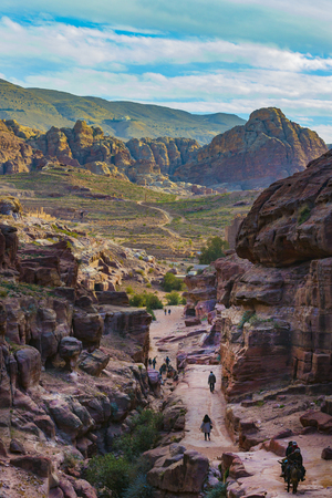 JORDAN, Ancient Petra - 10 JANUARY 2017: Tourist complex of the ancient city of Petra with tourists and localsのeditorial素材