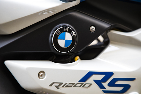 6 JUNE 2018, MILAN, ITALY: BMW Motorcycle Emblems on the streets of Milan in Italy.のeditorial素材