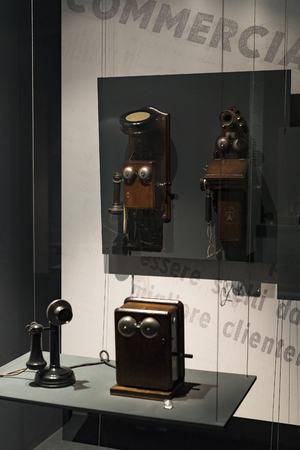 6 JUNE 2018, MILAN, ITALY: Technological Technical Museum named after Leonardo Da Vinci Department, exposition of the development of communication and telecommunications.のeditorial素材