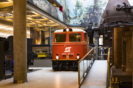 VIENNA, AUSTRIA - 24 AUGUST 2017: The technical museum in Vienna exhibits the production of exposition shows the history of development of metal working machines.のeditorial素材