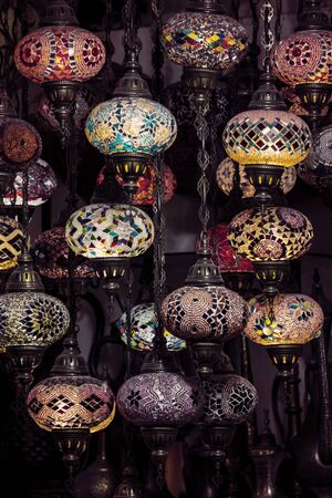 Traditional Turkish lanterns made of colored glass