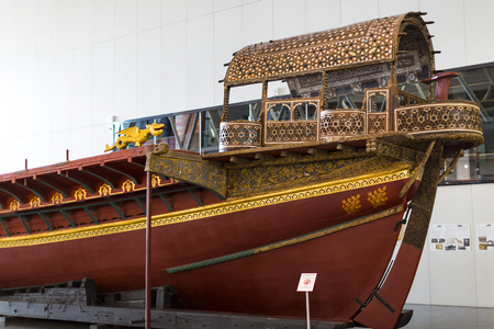 ISTANBUL, TURKEY - 3 APRIL, 2016: Maritime Museum in Istanbul stabbing ancient boats Turkish sultansのeditorial素材