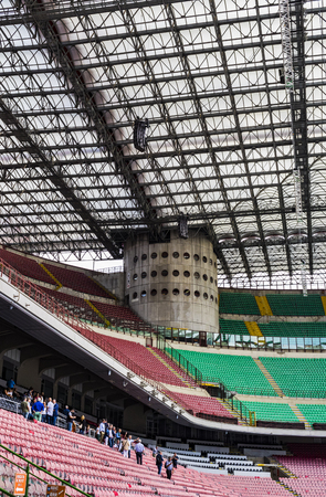 7 JUNE 2018, MILAN, ITALY: Elements of the interior stadium football teams Inter Milan and Milan in the city of San Siro.のeditorial素材