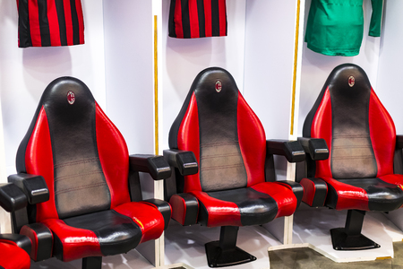7 JUNE 2018, MILAN, ITALY: Elements of the interior stadium football teams Inter Milan and Milan in the city of San Siro.のeditorial素材