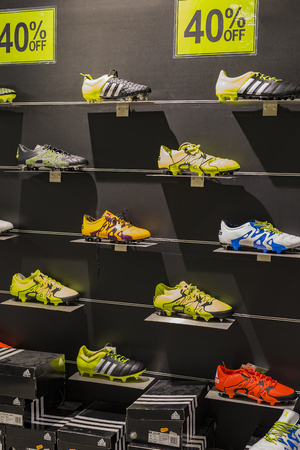 7 JUNE 2018, MILAN, ITALY: Official Store FC Inter Milan and Milan, clothing and footwear team of souvenirs and paraphernalia for fans of the team and visitors of the stadium.のeditorial素材