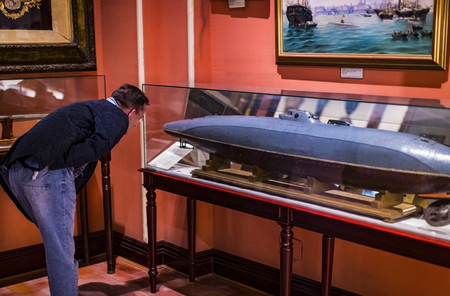 MADRID, SPAIN - 28 MARCH, 2018: The Maritime Museum in Madrid History of the Spanish Navy ship models historical artifactsのeditorial素材