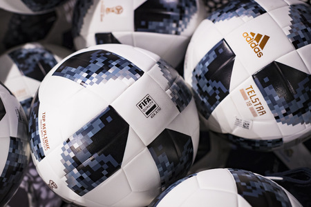 MADRID, SPAIN - 25 MARCH, 2018: Official clothing store and sports attributes for fans Real Madrid Football Clubのeditorial素材