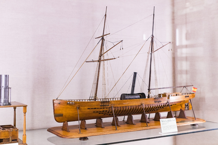 MADRID, SPAIN - 28 MARCH, 2018: The Maritime Museum in Madrid History of the Spanish Navy ship models historical artifactsのeditorial素材