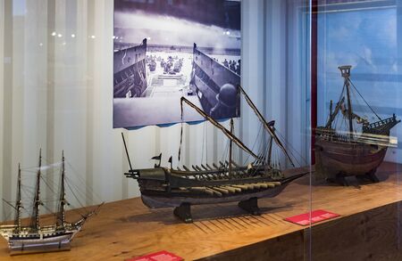 BARCELONA, SPAIN - 11 JANUARY 2018: Expositions in the naval museum located in the city of Port Vell area of ??Barcelona.のeditorial素材