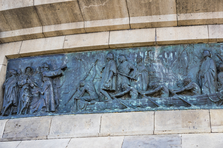 Elements of the monument to Columbus in Barcelona in Spainのeditorial素材