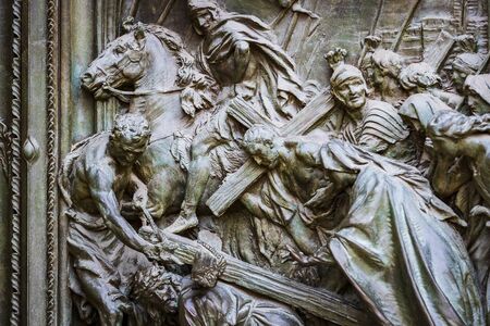 2 JUNE 2018, MILAN, ITALY: Sculptures of saints and martyrs decorating the Cathedral of Milan (Duomo...