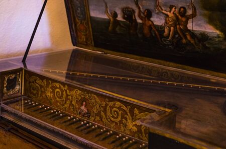 6 JUNE 2018, MILAN, ITALY: Exhibition of musical instruments of Milan is exhibited in the Sforza...