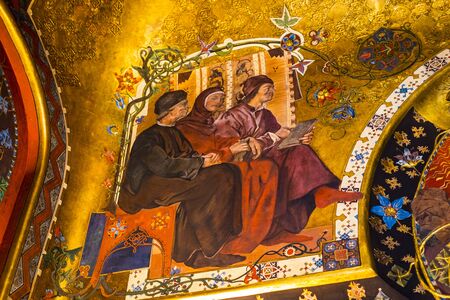 4 JUNE 2018, MILAN, ITALY: Museum of the Poldis Pezzoli Knights' Hall with samples of medieval...