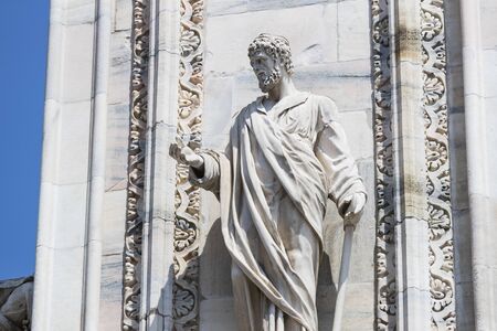 2 JUNE 2018, MILAN, ITALY: Sculptures of saints and martyrs decorating the Cathedral of Milan (Duomo di Milano) are shot closeup.のeditorial素材