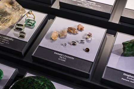 3 SEPTEMBER 2018, VIENNA, AUSTRIA: Exposition of precious and semiprecious stones processed and not processed in the Museum of Natural History, Vienna.のeditorial素材