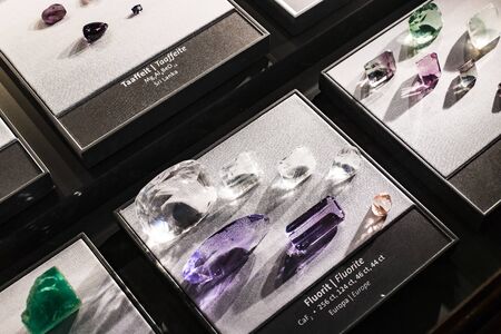 3 SEPTEMBER 2018, VIENNA, AUSTRIA: Exposition of precious and semiprecious stones processed and not processed in the Museum of Natural History, Vienna.のeditorial素材