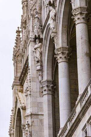 BUDAPEST, HUNGARY - AUGUST 20, 2017: Elements of the architecture of the Hungarian Parliament in...